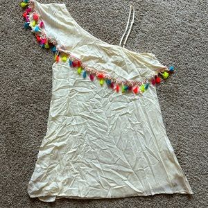 Adorable boutique assymetrical dress with bright colored tassels